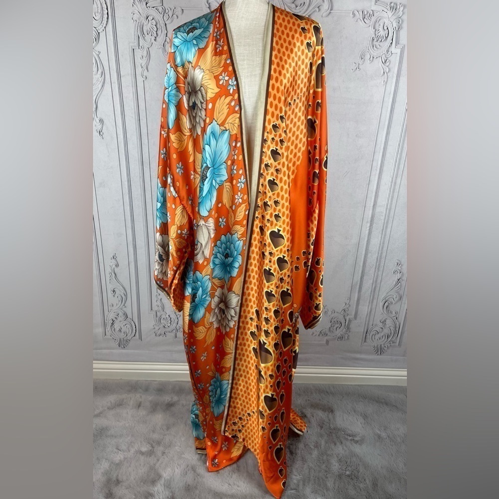 Elegant Bohemian Oversized Kimono Floral Print Cardigan Kaftan Swimsuit Coverup - Picture 5 of 10